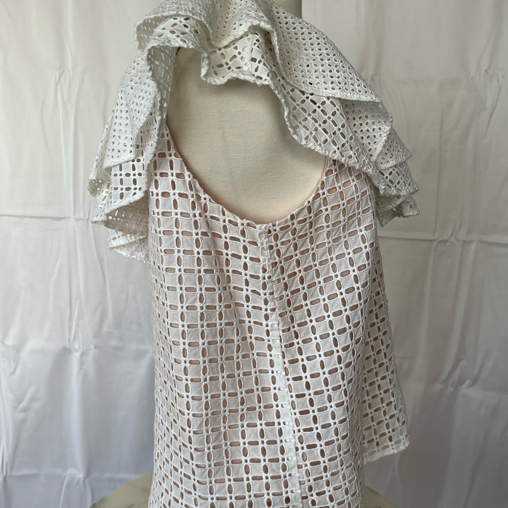 J. Crew One-Shoulder Ruffle Eyelet Top. Size 8 - Picture 12 of 13